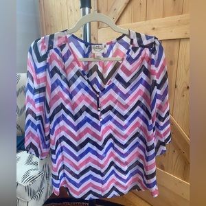 Spring Pink, Blue and Black Chevron Stripe Sheer Shirt